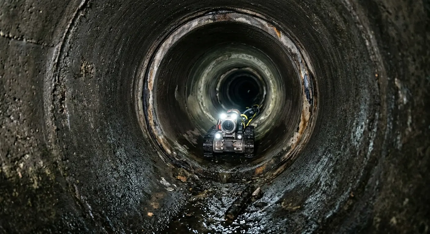 Robotic sewer camera inspecting pipe interior for Drain Snake Service in Randolph